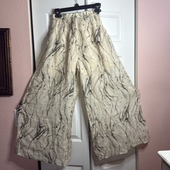 Roey Wang High Waisted Wide Leg Patterned 100% Linen Pants size S - Picture 1 of 10